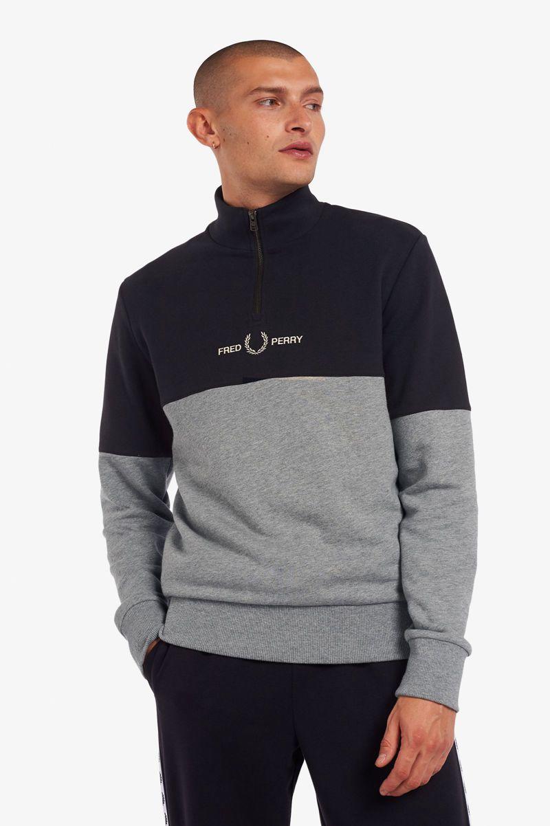 Grey Fred Perry Colour Block Half Zip Men\'s Sweatshirts | PH 1567OKIR